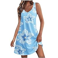 2024 Summer Sleeveless Beach Dress Women Funny Floral Vacation Sundresses V Neck Tunic Tank Mini Dress with Pockets