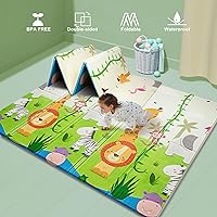 UANLAUO Foldable Baby Play Mat, Extra Large Waterproof Activity Playmats for Babies,Toddlers, Infants, Play & Tummy Time, Foam Baby Mat for Floor with Travel Bag (Monkey(79x71x0.6inch))