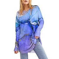 Summer Tops for Women, Printed Round Neck Loose Long Sleeve Medium Length Leaky Thumb T-Shirt Top Women Blouses and Fashion Holiday Tops Womens White Tshirt Tank Tops Shirts (M, Light Purple)