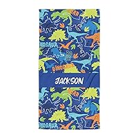 Personalized Beach Towels for Boys with Name, Kids Beach Towel with Dinosaur Design, Microfiber Quick Dry Sand Free Customized Monogrammed Beach Towels for Beach Pool Travel Camping (Dinosaur-4)