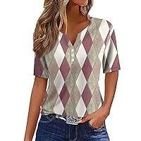 Short Sleeve Shirts for Women T Shirt Tee Print Button Daily Weekend Fashion Basic V- Neck Regular Top