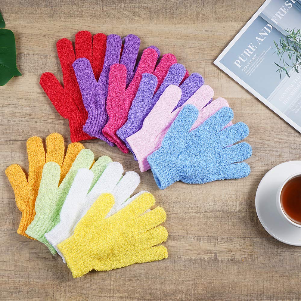 10 Pairs Exfoliating Gloves,Made of 100% Nylon,10 Colors Double Sided Exfoliating Gloves for Beauty Spa Massage Skin Shower Body Scrubber Bathing Accessories.