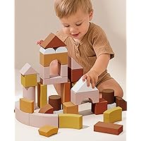 Tiny Land Large Wooden Building Blocks for Toddlers 1-3, Toddler Blocks Toys with Storage Bag, Innovative Shapes & Variety Colors to Build More Combinations(34PCS)