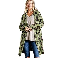 Umgee Womens Fuzzy Animal Print Open Front Cardigan Sweater