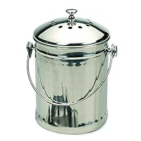 RSVP International Endurance (PAIL-SM) Stainless Steel Compost Pail with Charcoal Filters, 1/2 Gallon | Keep Food Scraps & Organic Waste for Soil | 2 Charcoal Filters for Odor Control | Dishwasher Safe