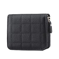 Slim Mens Wallets Leather Fashion ID Short Wallet Lattice Solid Color Women Zipper Womens Small Wallet (Black, One Size)