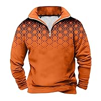 Mens Quarter Zip Shirt Long Sleeve Stand Collar Pullover Sweatshirts with Elbow Patches Print Soft Polo Sweatshirt