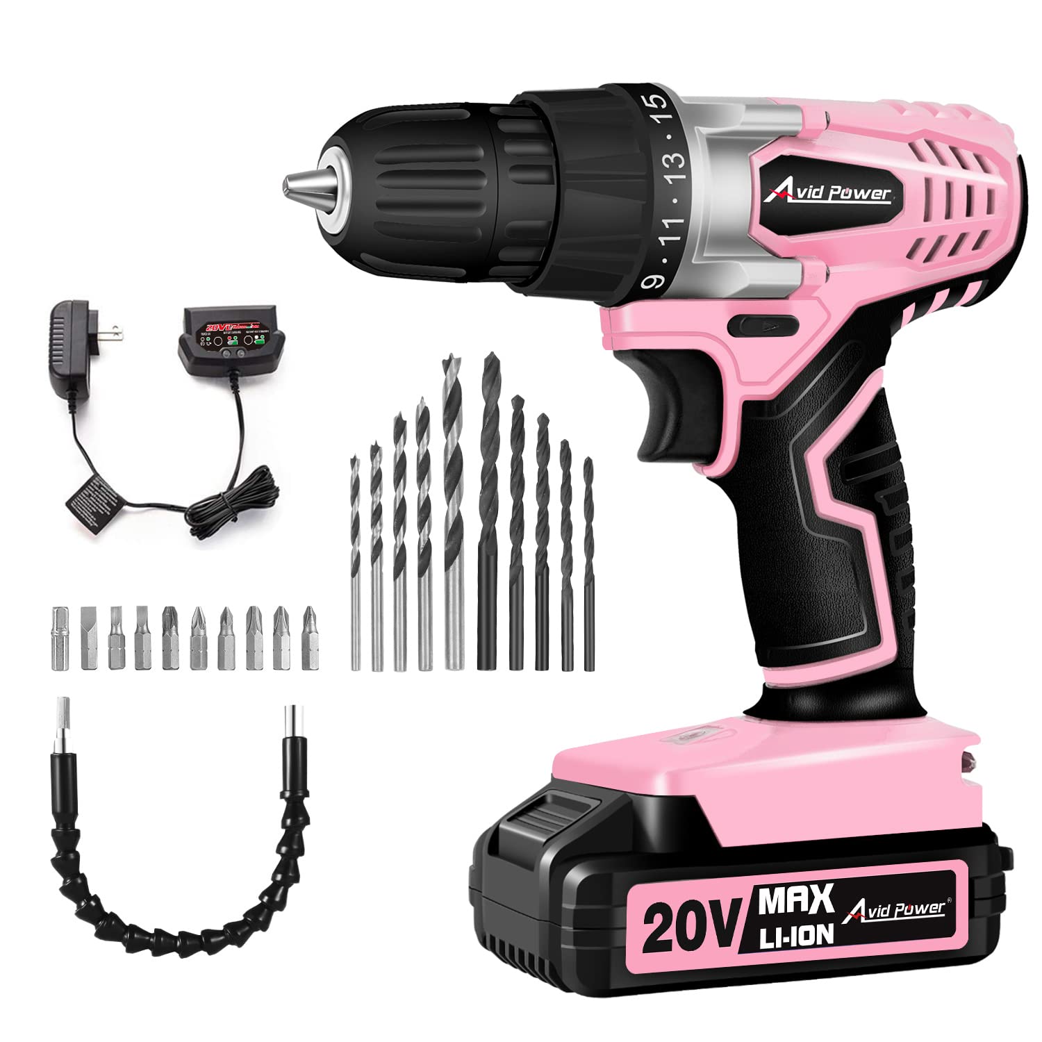 AVID POWER 20V MAX Lithium lon Cordless Drill Set Bundle with 20V MAX Lithium Ion Rechargeable Battery