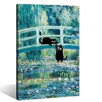 Gwindrise Black Cat Wall Art Painting 12x16-Inch, Black Cat Canvas Wall Art Print for Living Room, Bedroom, Bathroom Decor, Framed Wall Art Paintings Vintage, Funny Gifts Home Decor