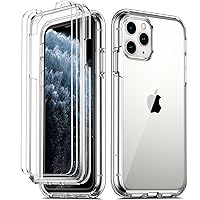COOLQO Compatible for iPhone 11 Pro Case 5.8 Inch, with [2 x Tempered Glass Screen Protector] Clear 360 Full Body Coverage Silicone [Military Protective] Shockproof for iPhone 11 Pro Cases Phone Cover