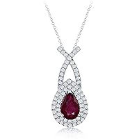 Pear Cut Created Ruby & Cubic Zirconia Halo Pendant Necklace 925 Sterling Silver 14K White Gold Plated