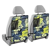 Hibiscus Florals Yellow Leaves Kick Mats Back Seat Protector Waterproof Car Back Seat Cover for Kids Backseat Organizer with Pocket Protect from Dirt Scratches, 2 Pack, Car Accessories