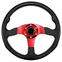 Universal Racing Steering Wheel, Gaming Steering Wheel 6 Bolts Grip Vinyl Leather with Horn Button for Race/Rally/Motorsport/Car Sim Driving(5128-Red)