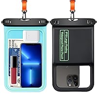 [2 Pcs Waterproof Phone Pouch Floating, Large Cell Phone Case, IPX8 Waterproof Dry Bag with Lanyard for iPhone 15 Pro Max/14/13/12/Galaxy S24 Ultra/S23/S22 Vacation Swimming - Black/Blue