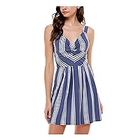 Womens Blue Stretch Twist Front Striped Sleeveless Sweetheart Neckline Short Party Fit + Flare Dress Juniors XS