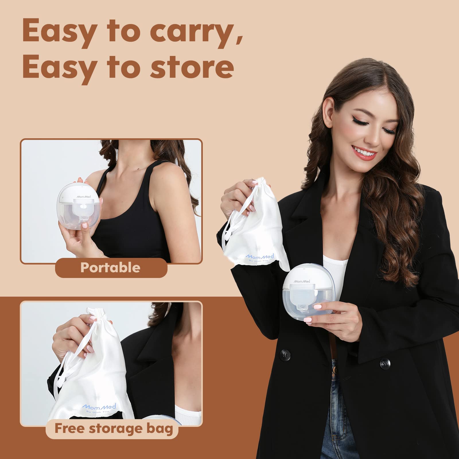 MomMed Double Breast Pump, Wearable Hands Free , Electronic Breast Pump with Remote Control, 9 Levels All-in-One Painless Breastfeeding Pump, Leak-Proof Design & Low Noise, 24mm Flange