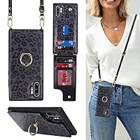 for Samsung Galaxy Note 10 Plus Case with Card Holder and Strap for Women,Crossbody Lanyard,Ring Stand,Snap Clasp,Cute Phone Wallet Cases 6.8 inch(Black Leopard)