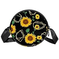 Small Crossbody Bag Yellow Sunflower Round Purse Wallet Mini Shoulder Bag For Women Girls 17.8x17.8cm
