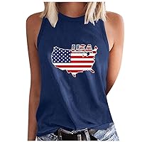 Womens American Map Flag Tank Tops Cute July 4th Independence Day Sleeve T-Shirts Summer Stars Stripes Tees Shirts