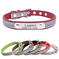 Yonsbox Custom Personalized Reflective Cat Dog Collar with Name Plate Engraved Cute Red Puppy Kitten Dog Cat Collars for Male Female Boy Girl Small Medium Large Cats Dogs
