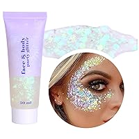 Holographic Body Glitter Gel - Cosmetic-Grade, Color Changing Halloween Glitter Makeup for Face, Body, and Hair, Safe and Easy to Use, Perfect for Festivals Parties (White)