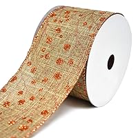 Homeford Glitter Berries and Branch Linen Wired Ribbon, Natural/Copper, 2-1/2-Inch