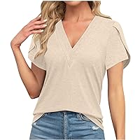 Loose Fit Long Tee Shirts for Women Summer Fall Split Short Sleeve Vneck Basic Tops Shirt Women 2024 Fashion