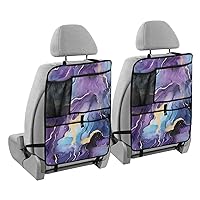 Purple Blue Marble Kick Mats Back Seat Protector Waterproof Car Back Seat Cover for Kids Backseat Organizer with Pocket Protect from Scratches Dirt, 2 Pack, Car Accessories