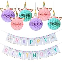 Party Decoration, Happy Birthday Banner with Honeycomb Balls for Girls Birthday Party Supplies -Golden Glitter Design
