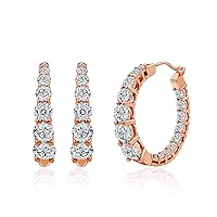 Amazon Collection Rose Gold Plated Sterling Silver Hoop Earrings set with Graduated Infinite Elements Cubic Zirconia (3.76 cttw), 1