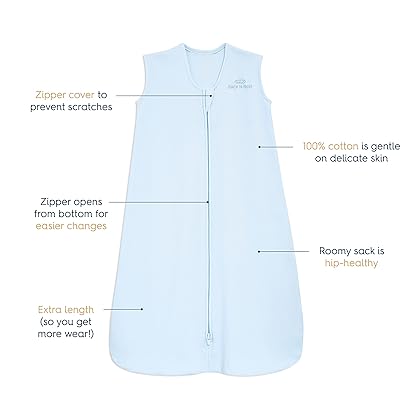 HALO Sleepsack, 100% Cotton Wearable Blanket, Swaddle Transition Sleeping Bag, TOG 0.5, Baby Blue, Large