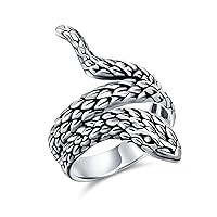 Bling Jewelry Personalize Unisex Boho Fashion Statement Vintage Style Garden Animal Pet Reptile Egyptian Wrap Coil Serpent Snake Ring Band For Men Women Oxidized .925 Sterling Silver Customizable