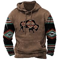 Men's Vintage Ethnic Hoodies Retro Aztec Print Hooded Sweatshirts Soft Patchwork Long Sleeve Pullover Pocket Hoody