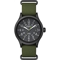 Men's Expedition Scout 40mm Watch – Black Case & Dial with Olive Leather Slip-Thru Strap