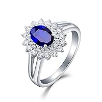 KnSam Real Gold Jewellery 18 Carat White Gold Rings for Women, Topaz Flower Shape Oval Solitaire Ring Trust Ring Blue Silver, 18 carat (750) white gold, Topaz