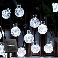Brightown Solar String Lights Outdoor 60 Led 35.6 Feet Crystal Globe Lights with 8 Lighting Modes, Waterproof Solar Powered Patio Lights for Garden Yard Porch Wedding Party Decor (Pure White)