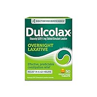 Overnight Relief Laxative for Gentle Constipation Relief, Bisacodyl 5 mg Tablets, 50 Count