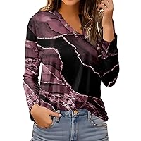 Womens Tops Dressy Casual Button Retro V Neck Henley Shirts Fashion Print Long Sleeve Cute Daily Clothes