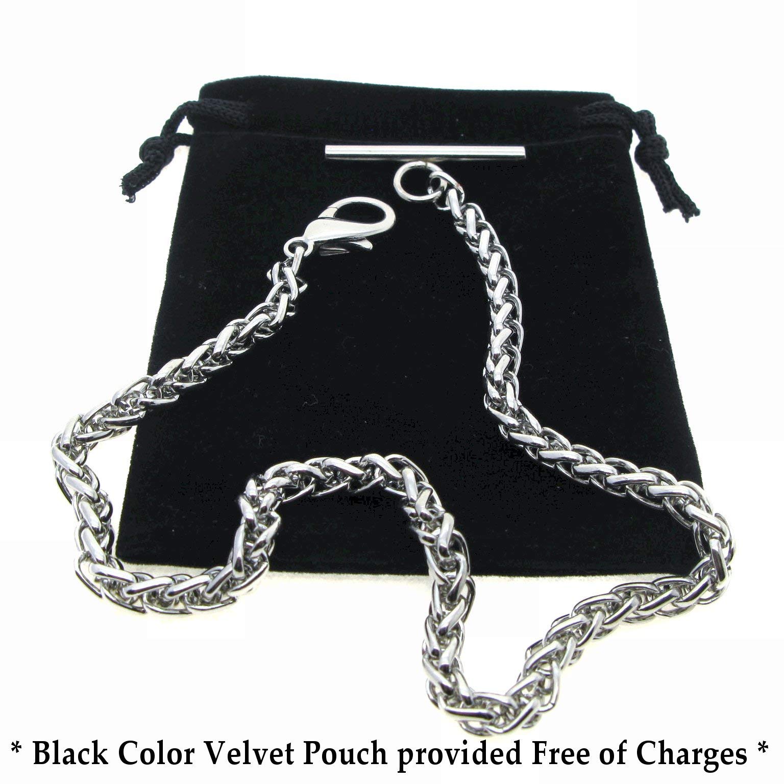 Albert Chain Silver Color Pocket Watch Chains for Men Heavy Wheat Spiga Rope Chain with T Bar AC107
