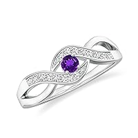 Natural Amethyst Infinity Promise Ring for Women Girls in Sterling Silver / 14K Solid Gold/Platinum