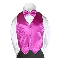 23 Color 2pc Boys Formal Satin Vest and Bow Tie Sets from Baby to 7 Years (7, Fuchsia)