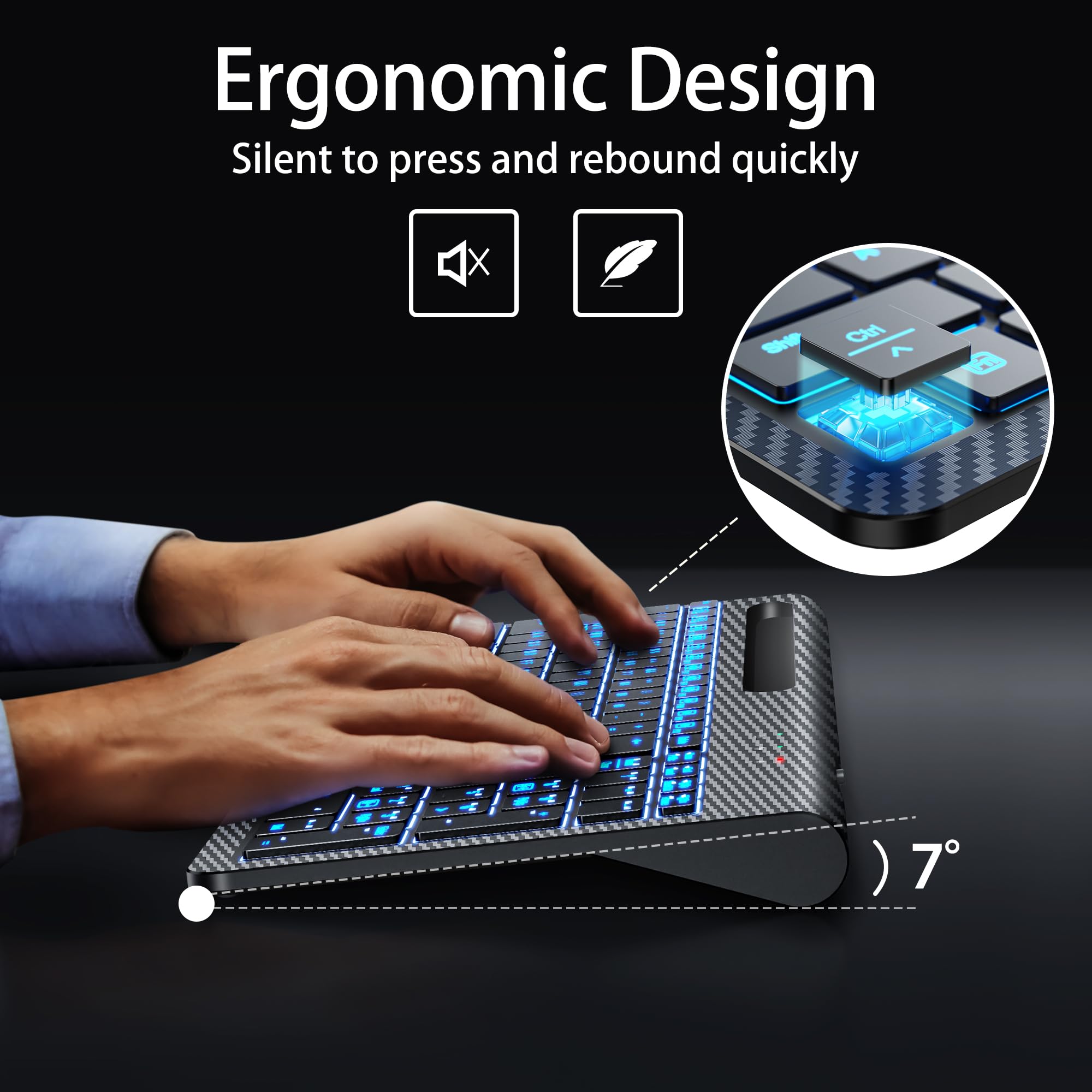 Wireless Keyboard and Mouse, Rechargeable, Adjustable 7 Color Backlight, Ergonomic, Quiet, with Phone Holder, 2.4G Stable Connection Slim Mac Keyboard and Mouse for PC, Laptop, MacBook, Windows