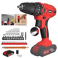 Cordless Drill Driver 29Pcs Electric Screwdriver Set, 45N.m Electric Drill, 2 Speeds (0-400/0-1400 RPM), LED Work Light, Combi Drill Kit with Battery and Charger, Red
