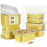 LNYZQUS Aluminum Pans With Lids 50 Pack,Heavy Duty Foil Baking Tins Leftover Containers With PP Covers(30 x 1lb+20 x 2lb),Disposable Takeout Pans Pots For Meal Prep Cooking Heating Storing
