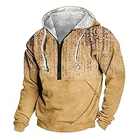 Mens Hoody Plus Size Half Zip Hoodie For Men Western Aztec Ethnic Print Retro Graphic Sweatshirt Pocket Pullover