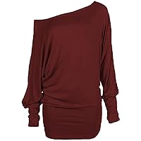 Ladies Off Shoulder Baggy Batwing Top Long Sleeve Casual Dress Size 6-20
