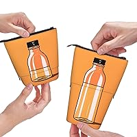 Telescopic Pencil Case Orange Bottle of Water Print Pencil Bag Pop Up Pencil Pouch Standing Stationery Pen Case Portable Makeup Bag for Office Holiday Gift