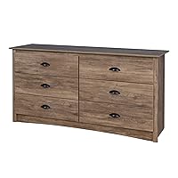 Prepac Salt Spring Bedroom Furniture: Gray Double Dresser for Bedroom, 6-Drawer Wide Chest of Drawers, Traditional Bedroom Dresser, DDC-6330-V, 59
