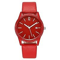 Men Watches Leather Ultra New Ladies Watch Waterproof Luminous Multifunctional Calendarfashion Watch (Red)