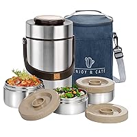 67 oz Adults Stainless Steel Vacuum Insulated Wide Mouth Soup Food Thermos Hot Food Jar with Keep Thermal Portable 3 Tier Stackable Bento Hot Food Containers Lunch Boxes (67 oz Silver)